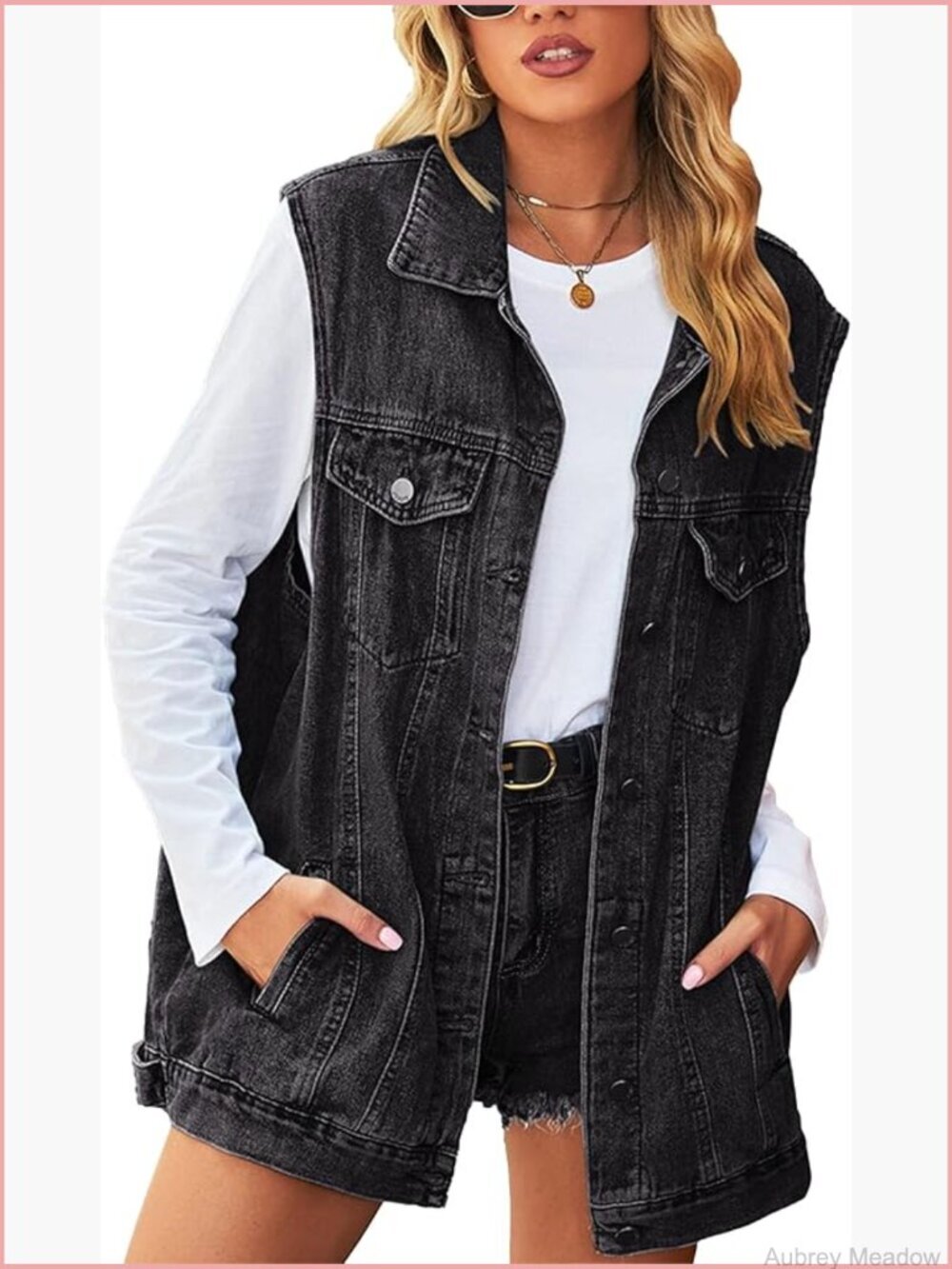 Women's Sleeveless Button Down Denim Jean Vest Shacket Jacket